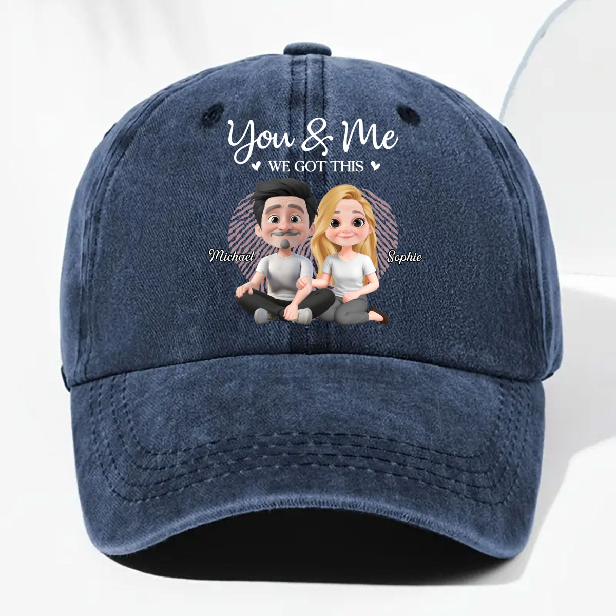You And Me We Are Together - Personalized Vintage Washed Denim Cap