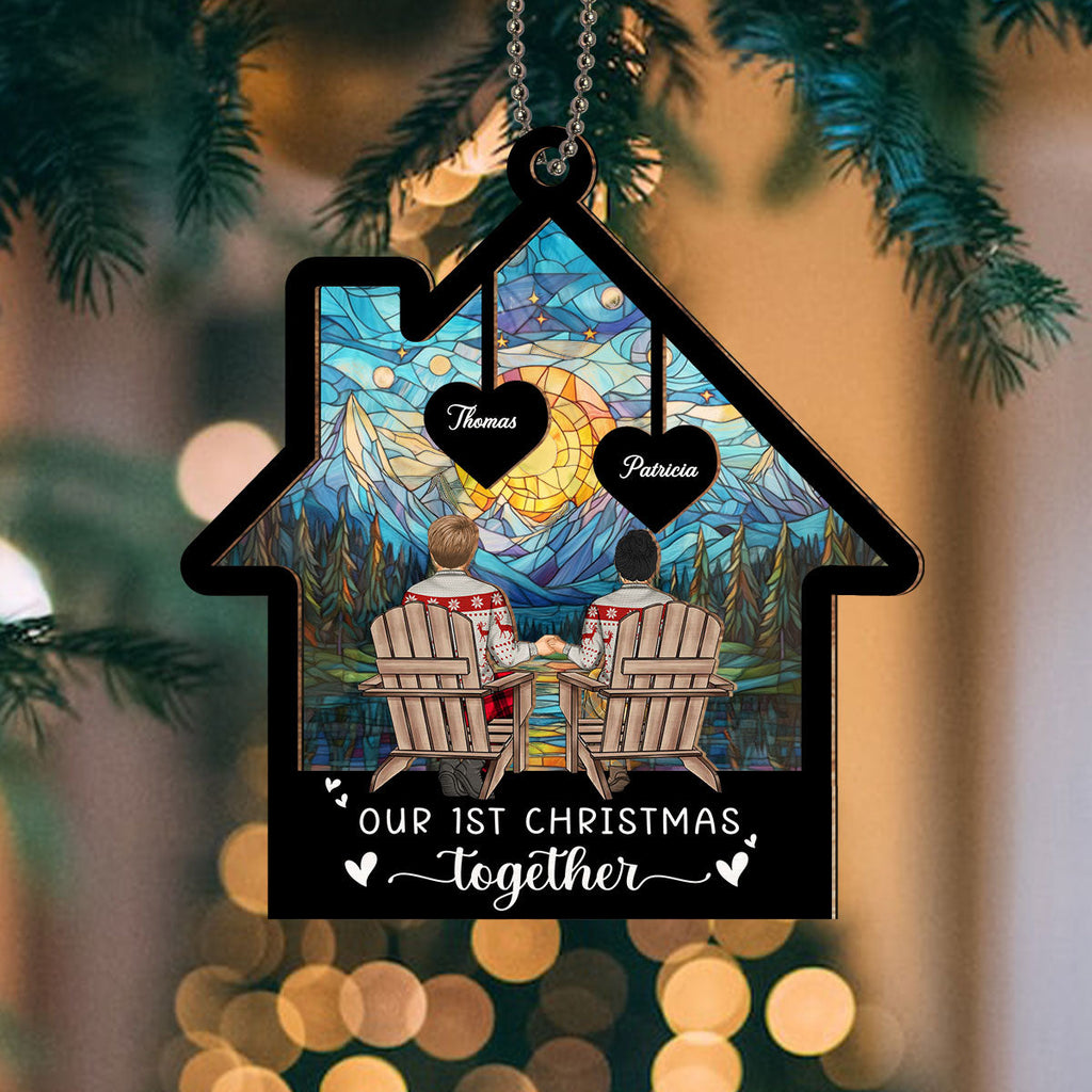 Custom First Christmas Ornament Married, Gift for Newlyweds •  Our 1st Christmas Together - Personalized Suncatcher Ornament