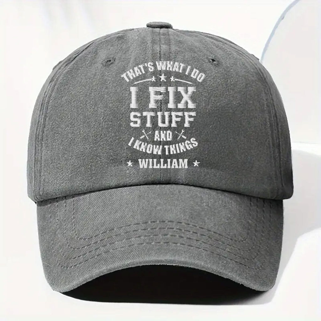 Fix Stuff And Know Things - Personalized Vintage Washed Denim Cap