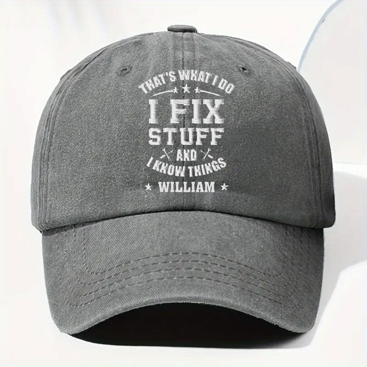Fix Stuff And Know Things - Personalized Vintage Washed Denim Cap
