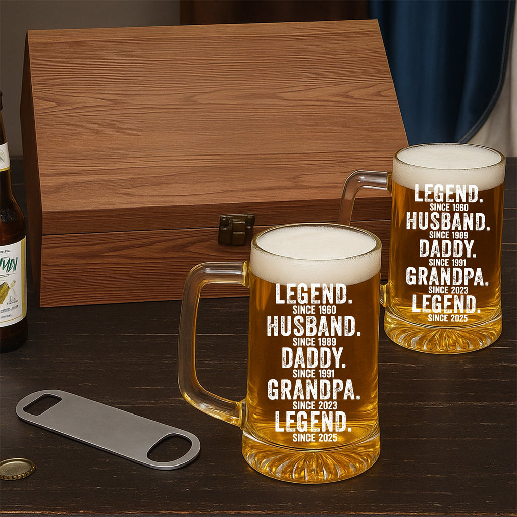 Legend Husband Dad Grandpa - Personalized Beer Glass With Handle