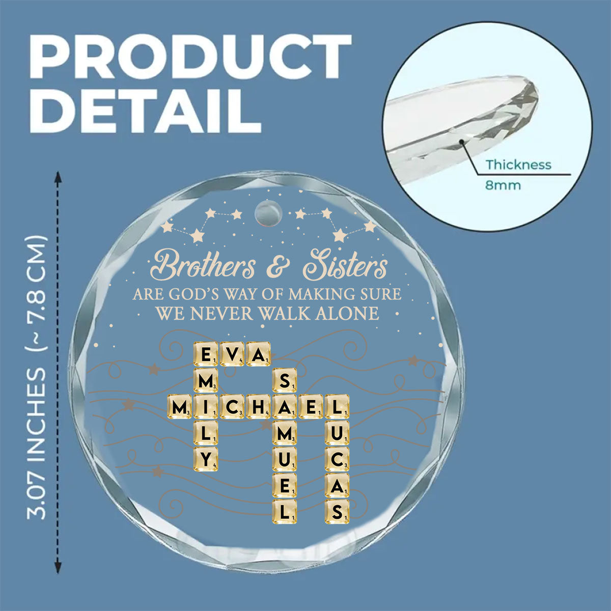 Custom Brothers & Sisters Christmas Ornament •  Never Walking Through Life Alone - Personalized Glass Ornament