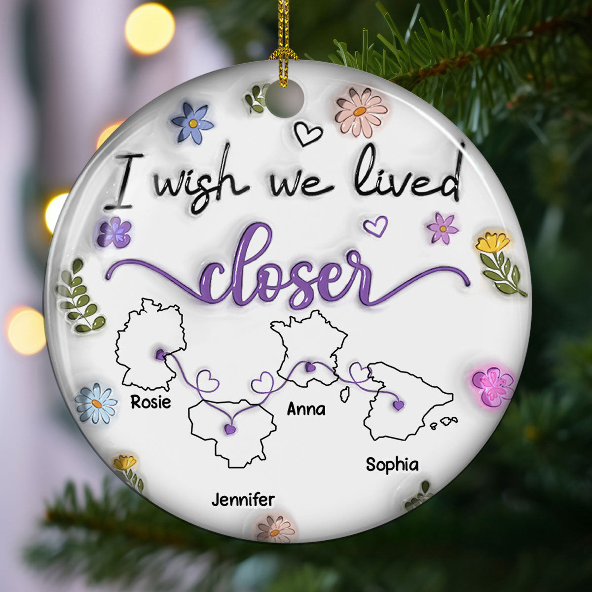 Custom Friendship Christmas Ornament, Best Friend Gift •  I Wish We Lived Closer EU Countries Version - Personalized 3D Inflated Effect Ceramic Ornament