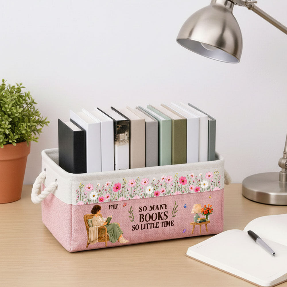 Custom Christmas Birthday Bookish Gifts For Book Lovers, Bookworms • Floral Book Nook - Personalized Storage Basket