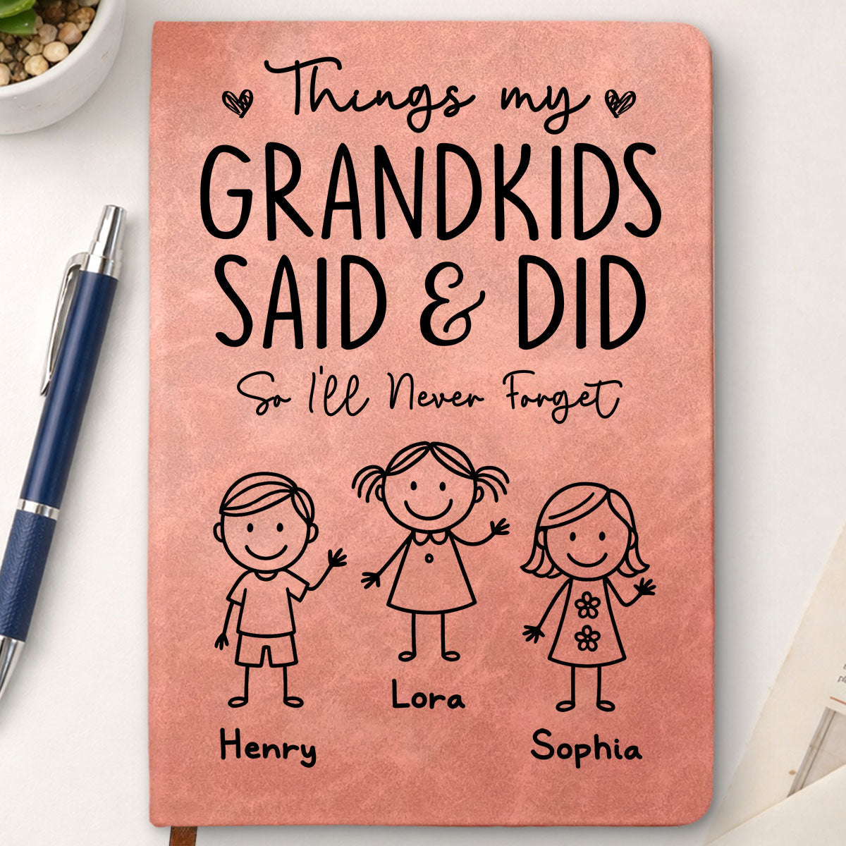 Custom Memory Notebook For Grandma, Grandpa • Things My Grandkids Said - Personalized Leather Journal