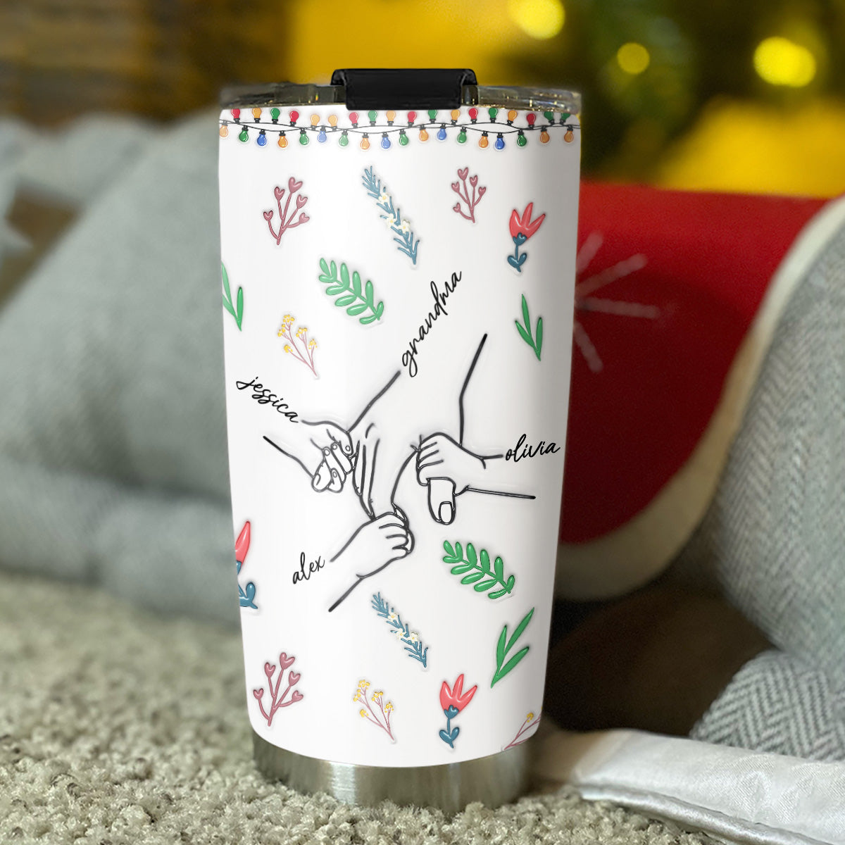 Custom Christmas Birthday Gifts For Grandma • You Hold My Hand - Personalized 3D Inflated Effect Tumbler