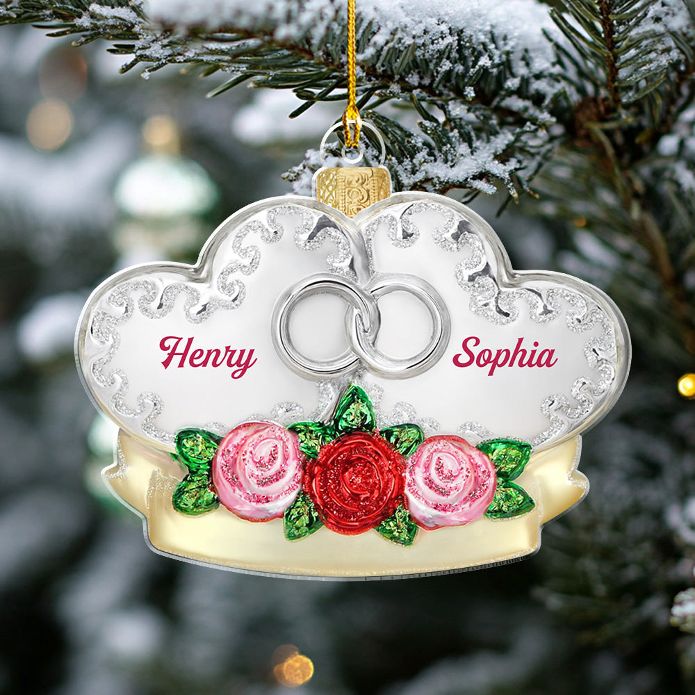 Custom Couple Christmas Ornament, Anniversary Gift •  The Day We Got Married - Personalized 3D Effect Acrylic Ornament