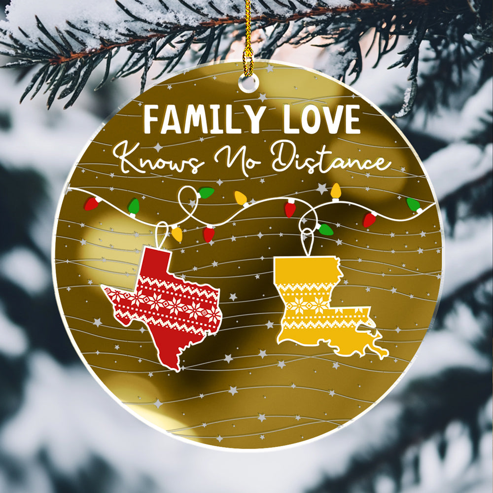 Custom Family Christmas Ornament for Long Distance Families •  Family Love Knows No Distance - Personalized Mirrored Acrylic Ornament