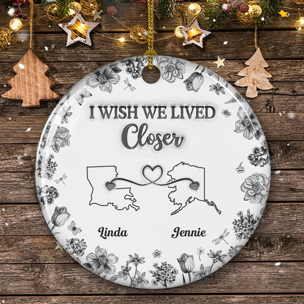 Custom Friendship Christmas Ornament, Best Friend Gift •  I Wish Blue Toile Style - Personalized 3D Inflated Effect Ceramic Ornament