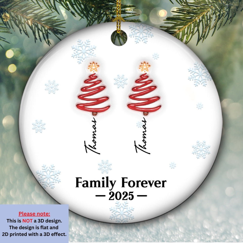 Custom Family Ornament, Christmas Gift for Family Members •  Family Christmas Tree Names Ver 2 - Personalized 3D Inflated Effect Ceramic Ornament