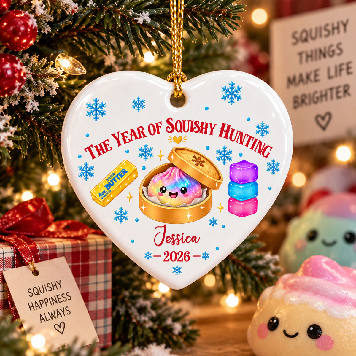 Custom Cute Gift For Kids 2026, Dumpling Squishy Christmas Ornament • Christmas Joy For Squishy Lovers - Personalized Ceramic Ornament