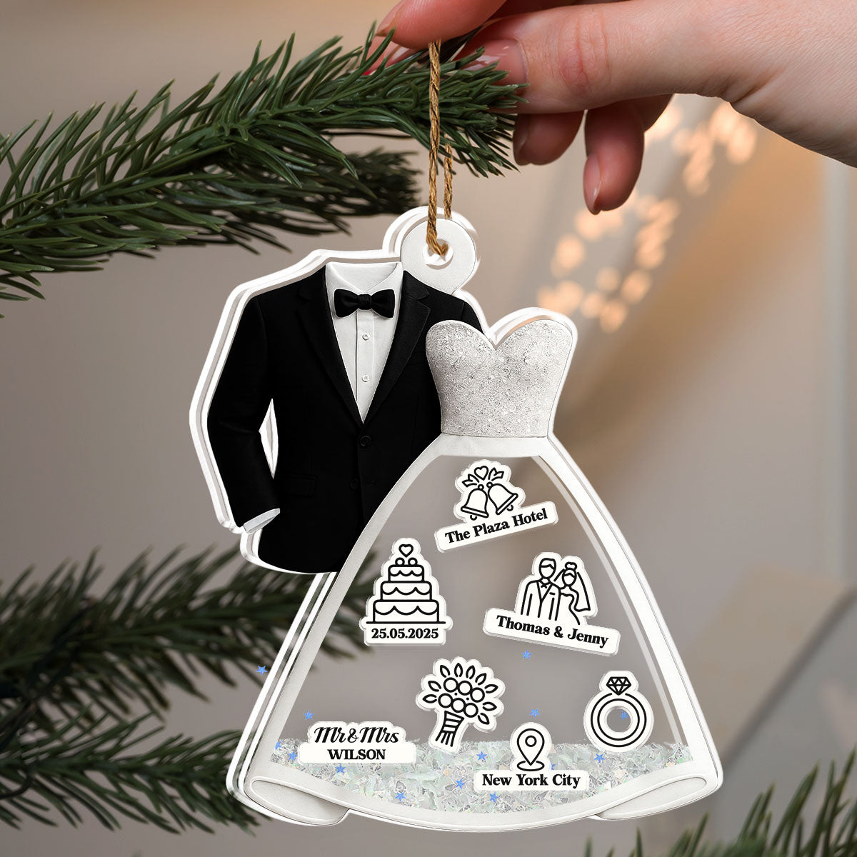Custom Couple Christmas Ornament, Anniversary Gift •  One Day To Day One - Personalized Acrylic Shaker Ornament
