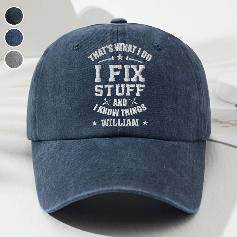Fix Stuff And Know Things - Personalized Vintage Washed Denim Cap