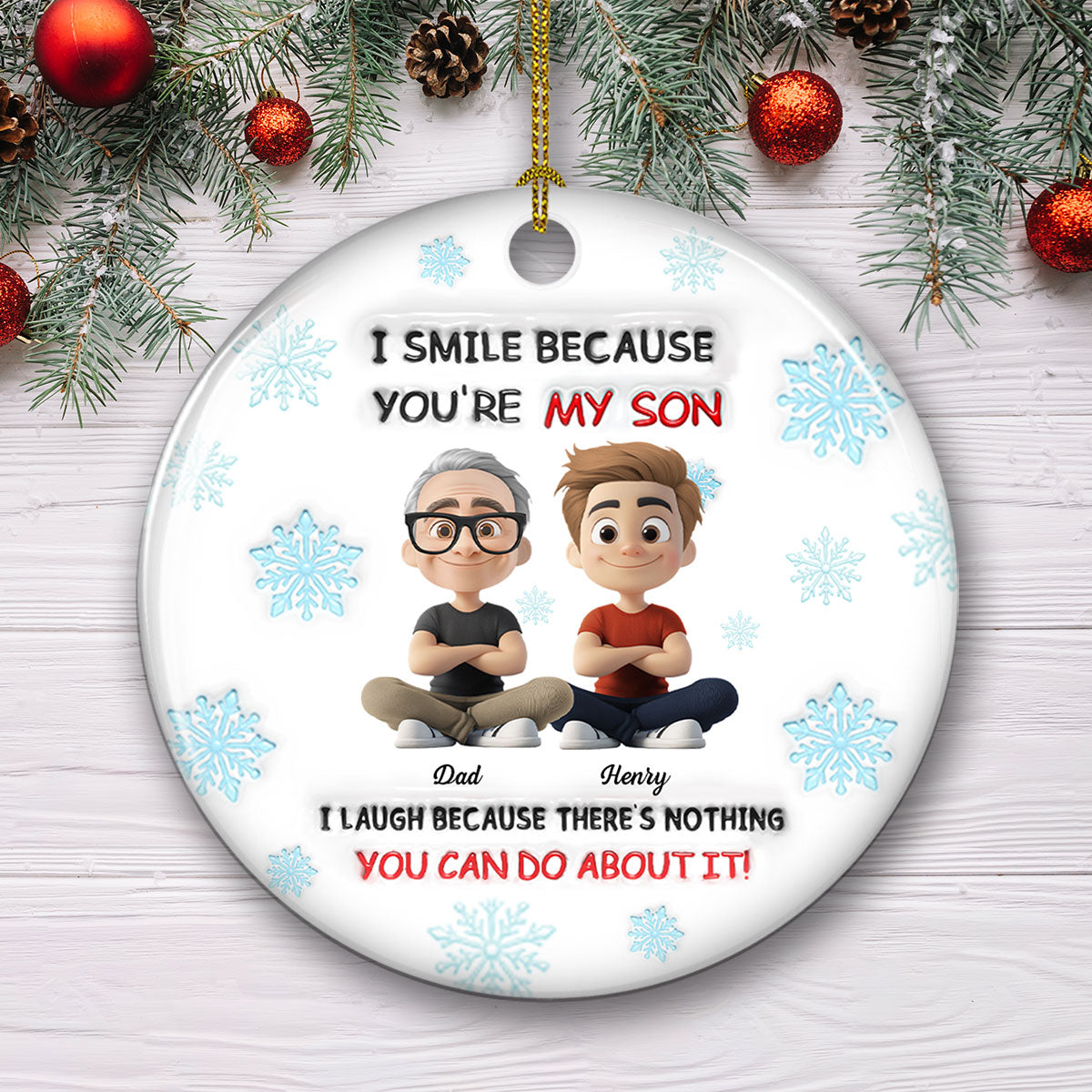 Custom Family Ornament, Christmas Gift for Family Members •  For Son - Personalized 3D Inflated Effect Ceramic Ornament