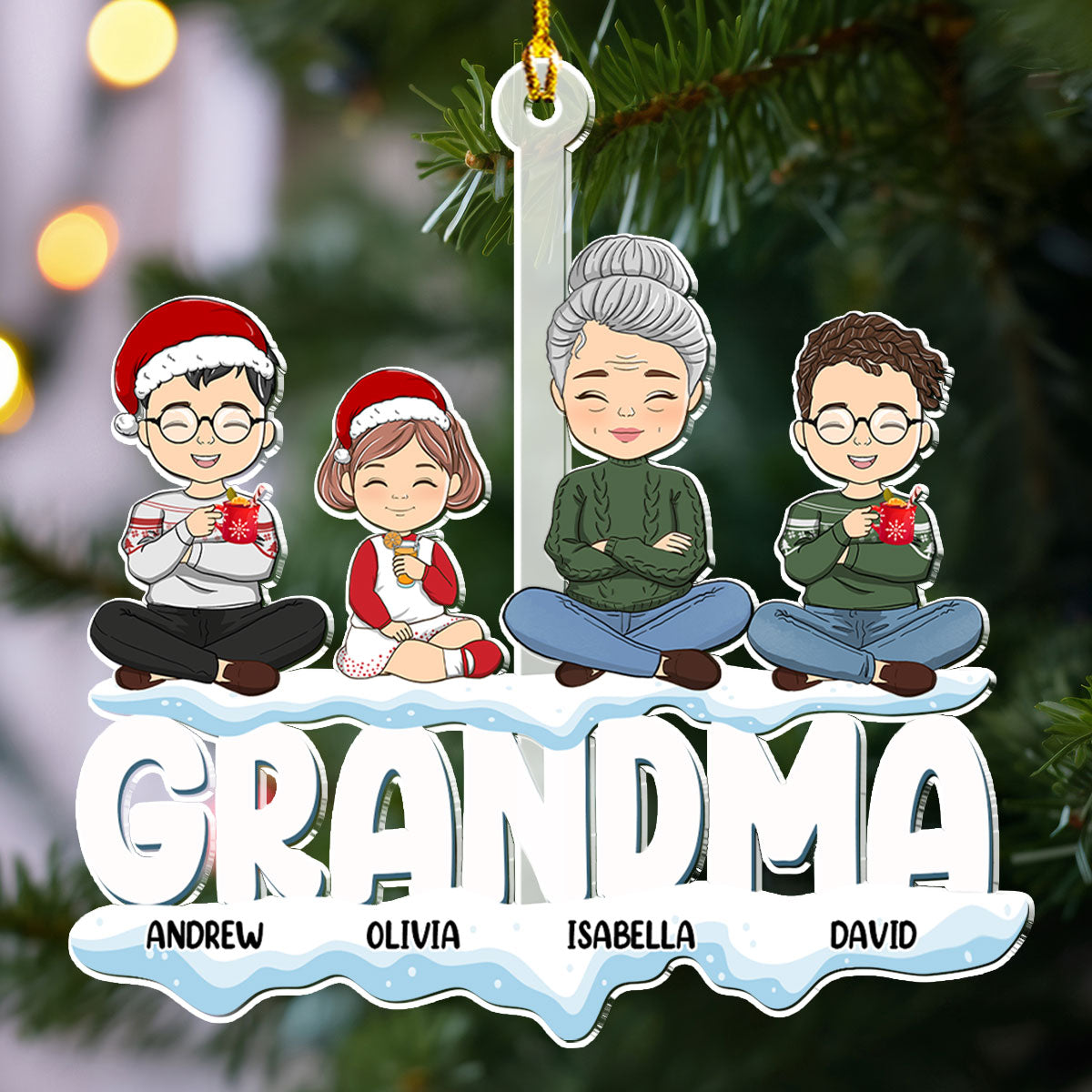 Custom Family Ornament, Christmas Gift for Family Members •  Grandparents And Kids - Personalized Acrylic Ornament