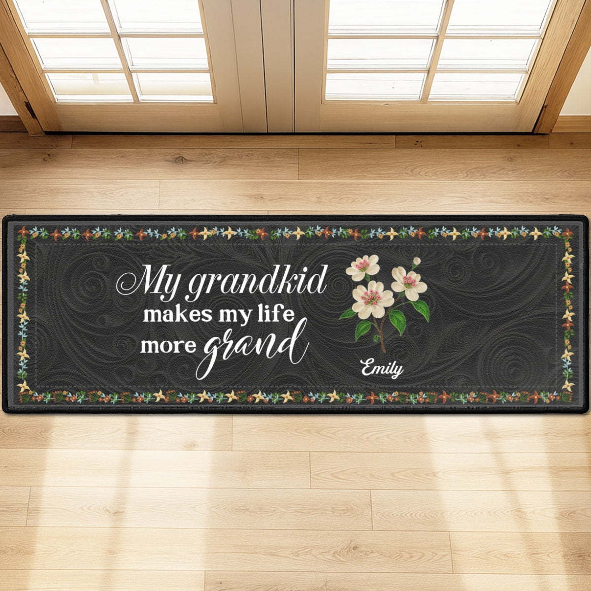 Custom Family Name Rug, Housewarming Birthday Gift For Grandma Grandparents • My Grandkids Make Life Grand - Personalized Runner Rug
