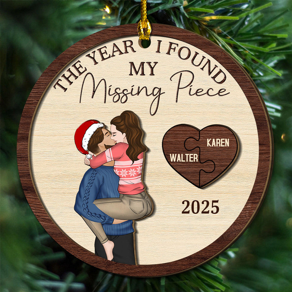 Custom Couple Christmas Ornament, Anniversary Gift •  I Found My Missing Piece - Personalized Freeshape 2-Layered Wood Ornament
