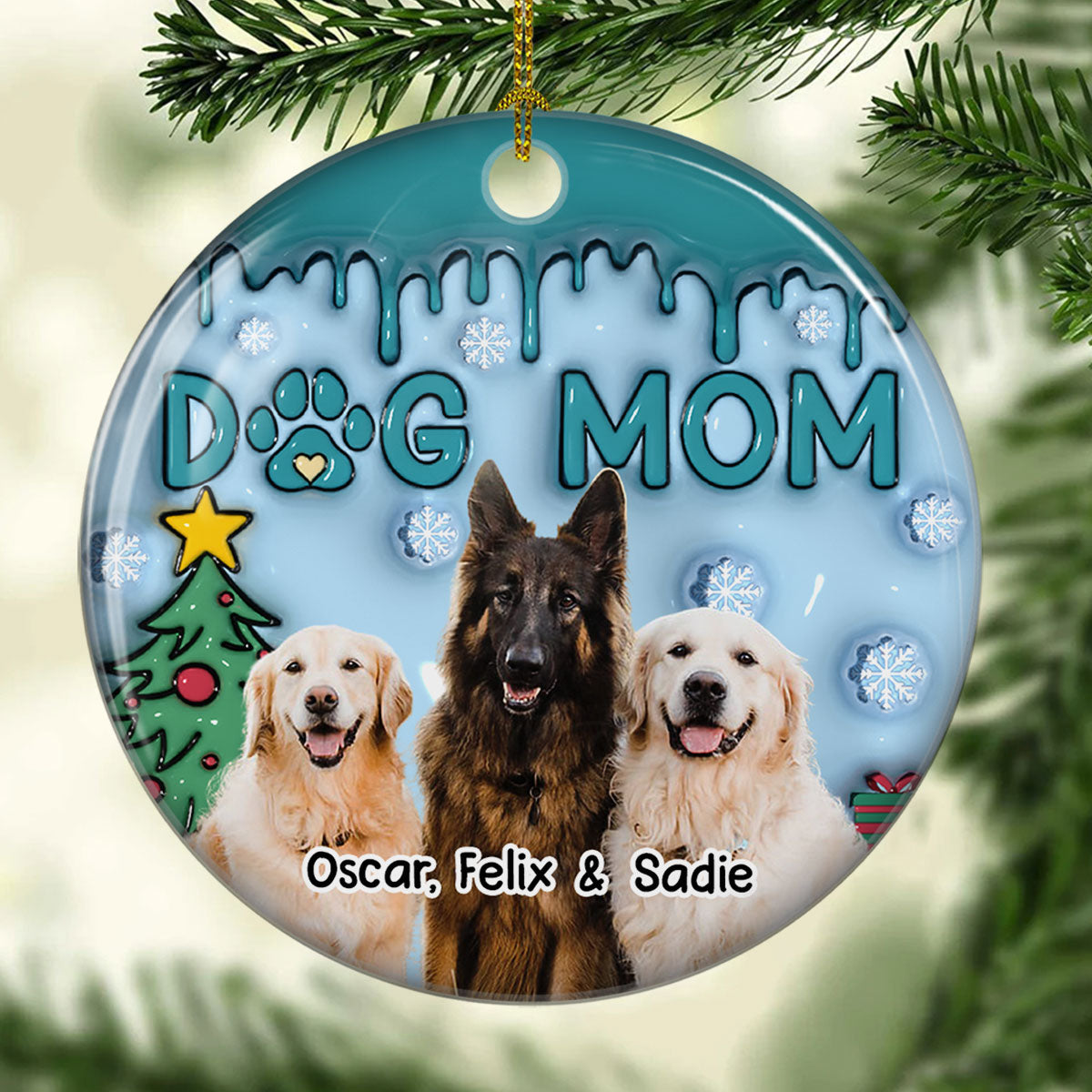 Custom Photo Keepsake Christmas Ornament • Me And Lovely Dog Photo - Personalized 3D Inflated Effect Ceramic Ornament