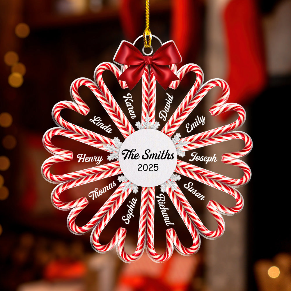 Custom Keepsake Christmas Ornament •  Family Candy Cane - Personalized Acrylic Ornament