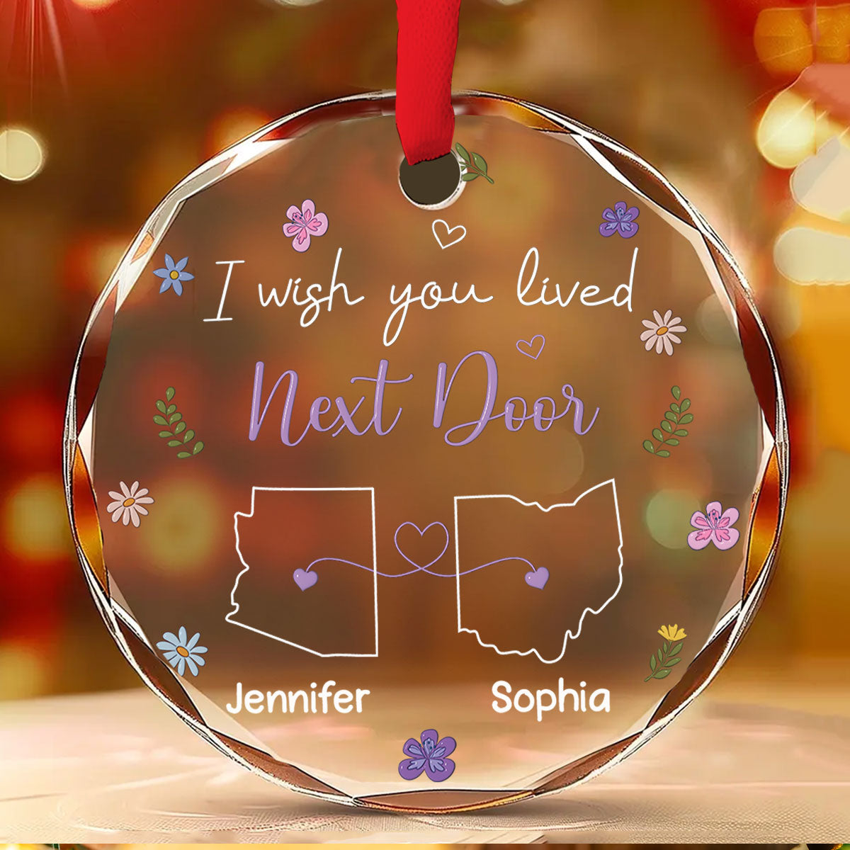 Custom Friendship Christmas Ornament, Best Friend Gift •  I Wish We Lived Closer - Personalized Glass Ornament