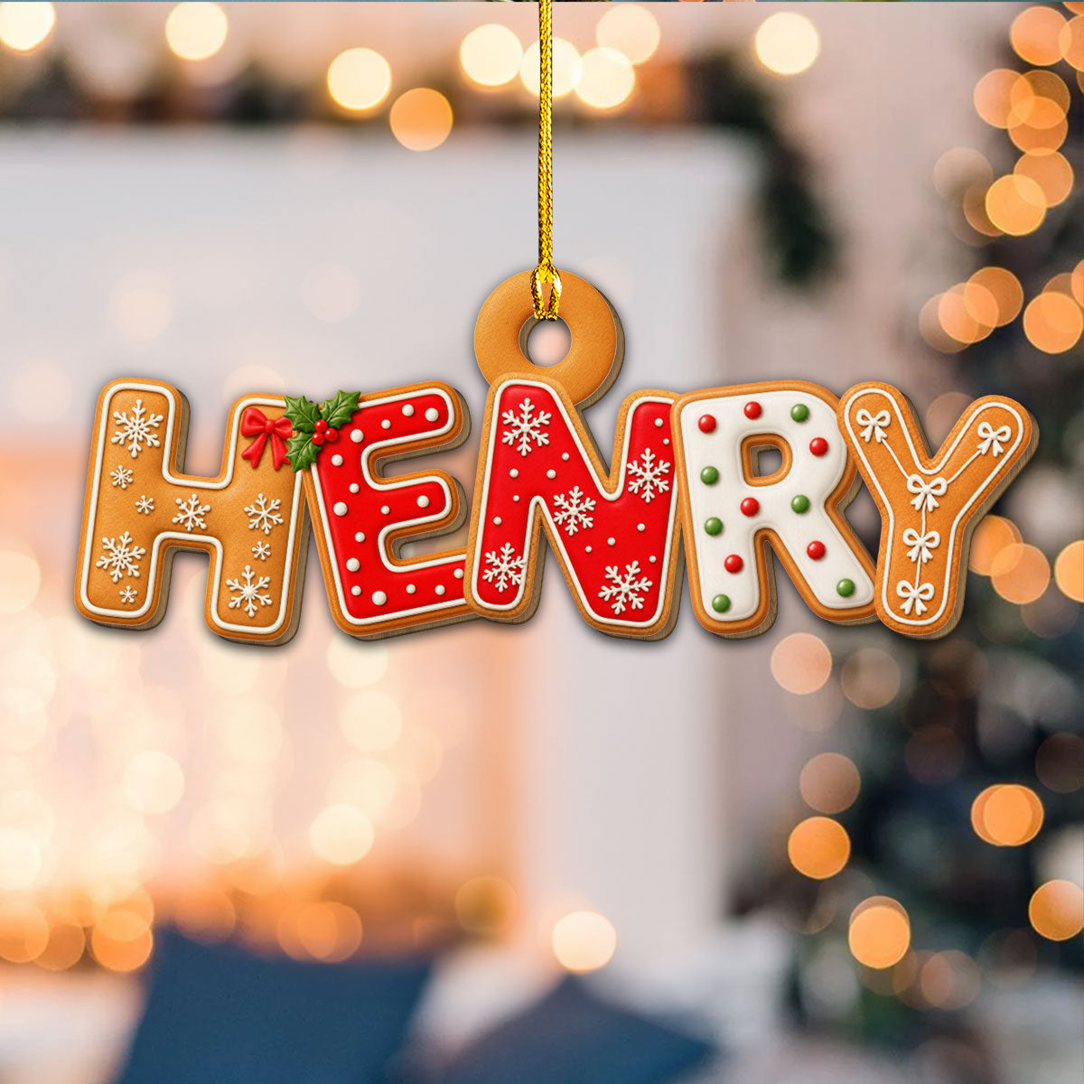 Custom Letter Christmas Ornament & Stocking Tag with Name • Home Is Christmas With Family - Personalized 3D Effect Wood Ornament