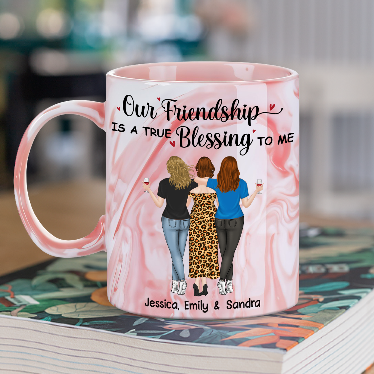 Custom Best Friend, Christmas & Birthday Friendship Keepsake Gift • Our Friendship - Personalized Pink Marble Mug