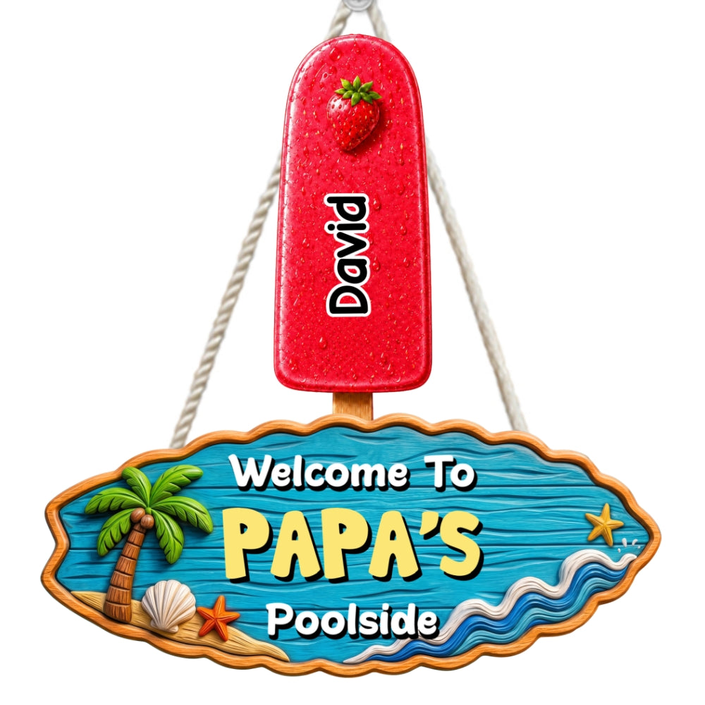 Custom Family Summer Backyard, Patio & Porch Decor • Paradise For Kids - Personalized Wood Sign
