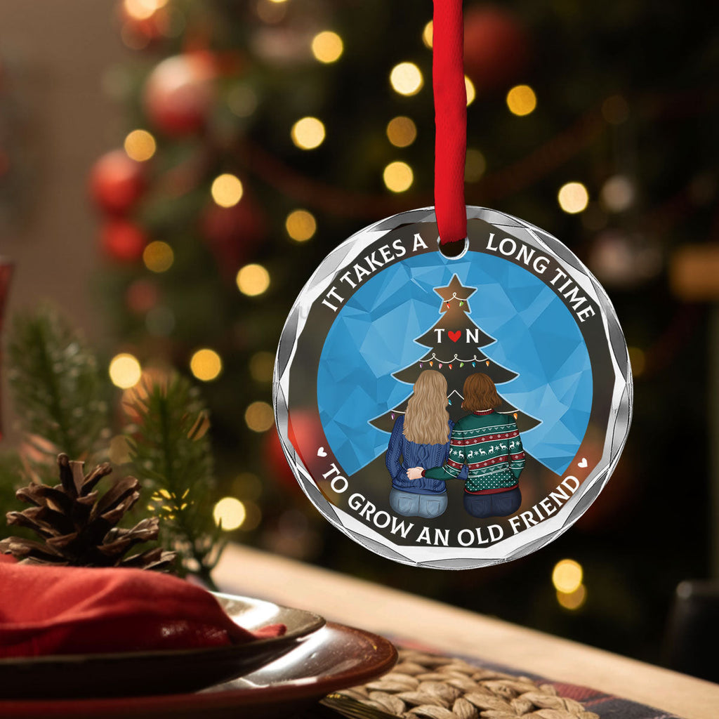 Custom Friendship Christmas Ornament, Best Friend Gift •  True Friendship Takes Time - Personalized Glass Ornament