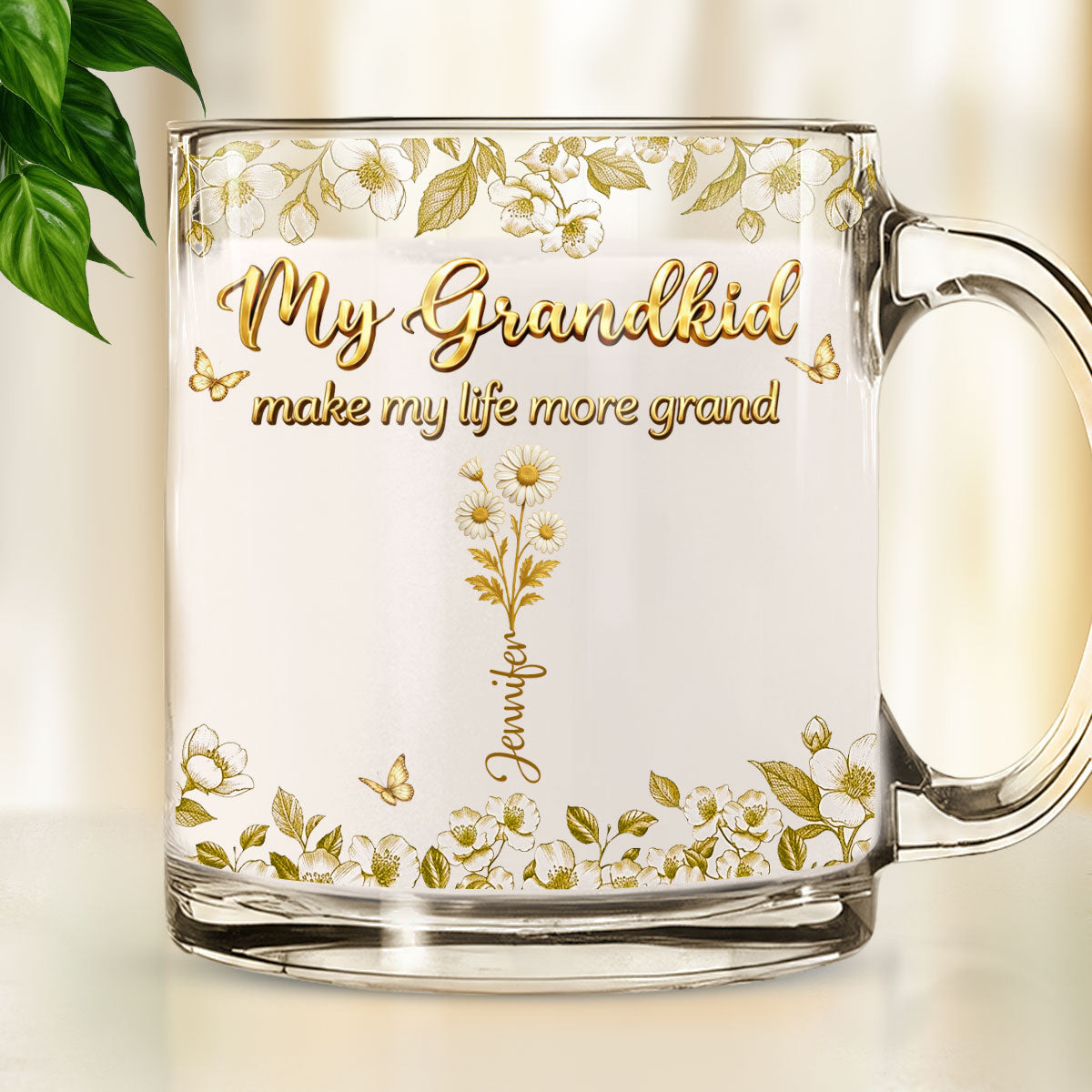 Custom Mother's Day Gift for Mom & Grandma • Grandma Love Birth Month Flower - Personalized Glass Mug