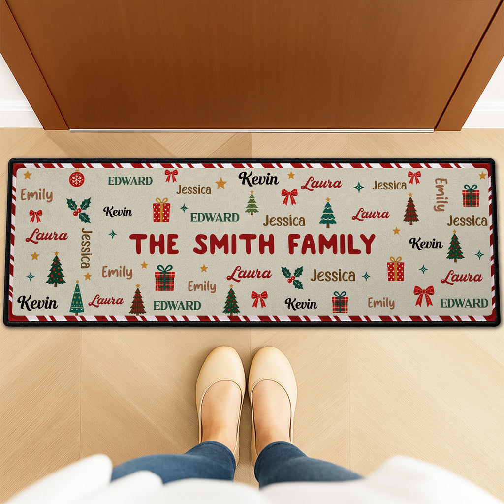 Custom Family Name Christmas Rug, Holiday Gift For Family Members • Family Name Christmas - Personalized Runner Rug