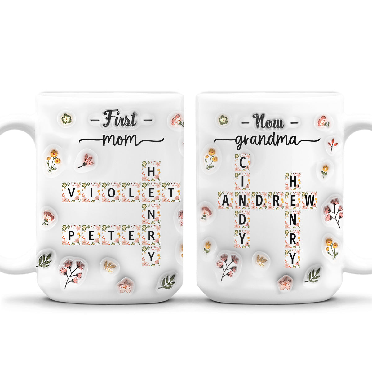 Custom Christmas & Birthday Gift For Grandma • First Mom Now Nana Flower - Personalized 3D Inflated Effect Coffee Mug