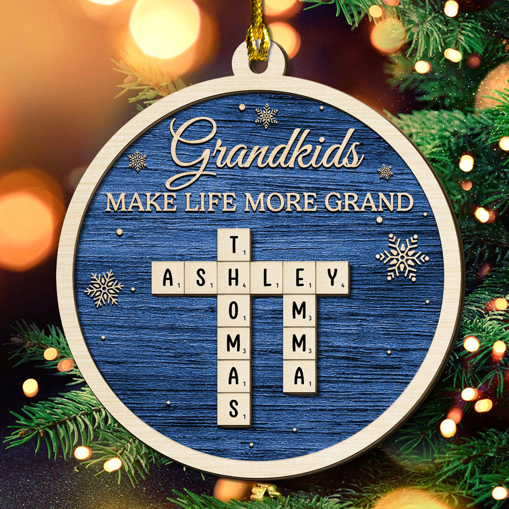 Custom Family Ornament, Christmas Gift for Family Members •  Grandkids Make Life More Grand - Personalized 2-Layered Wood Ornament
