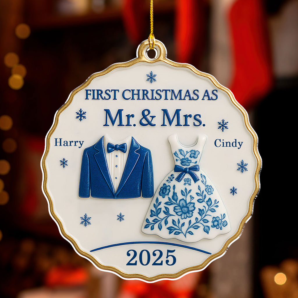 Custom First Christmas Ornament Married, Gift for Newlyweds •  First Christmas With You - Personalized Acrylic Ornament