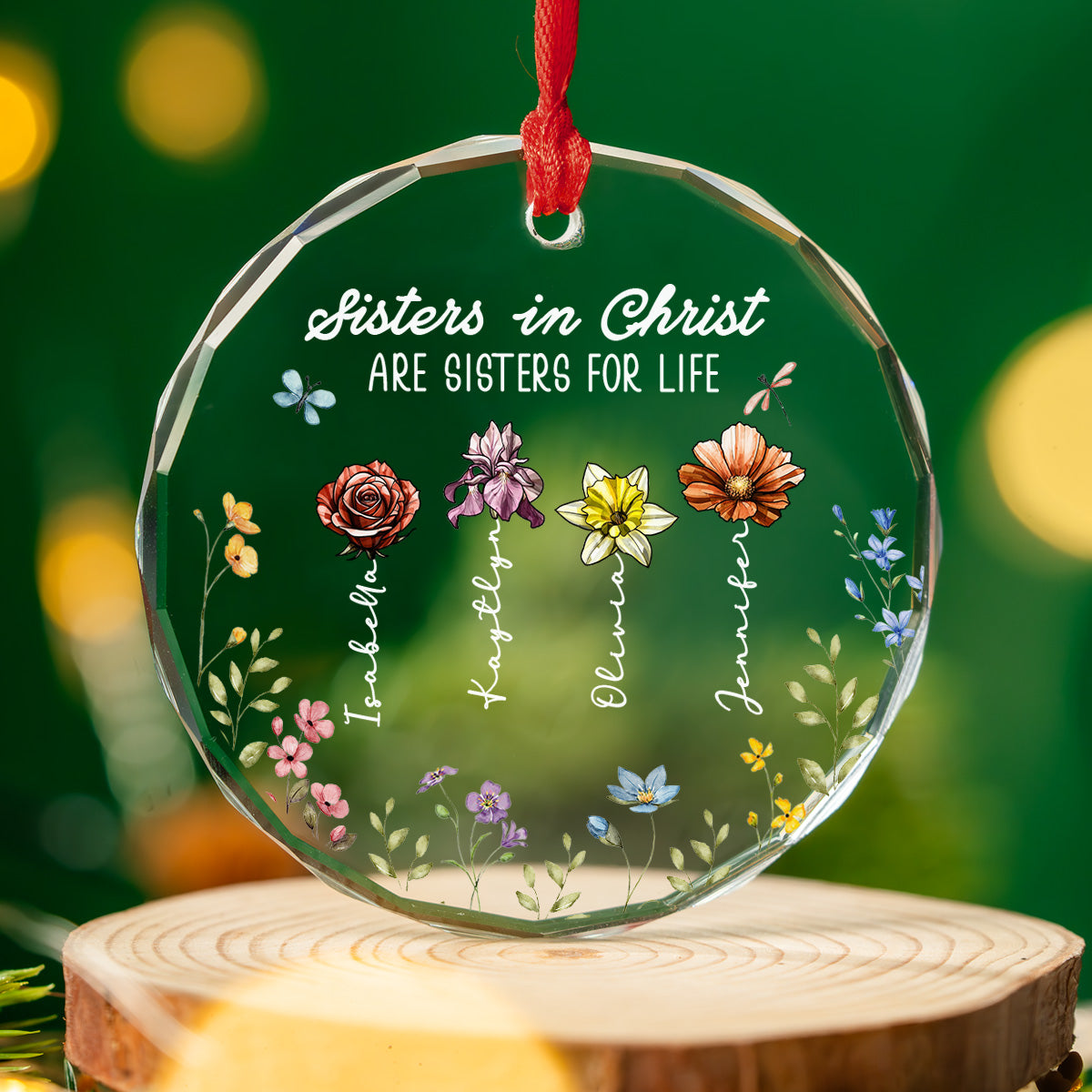 Custom Sister Christmas Ornament •  Christ Makes Sisters For Eternity - Personalized Glass Ornament