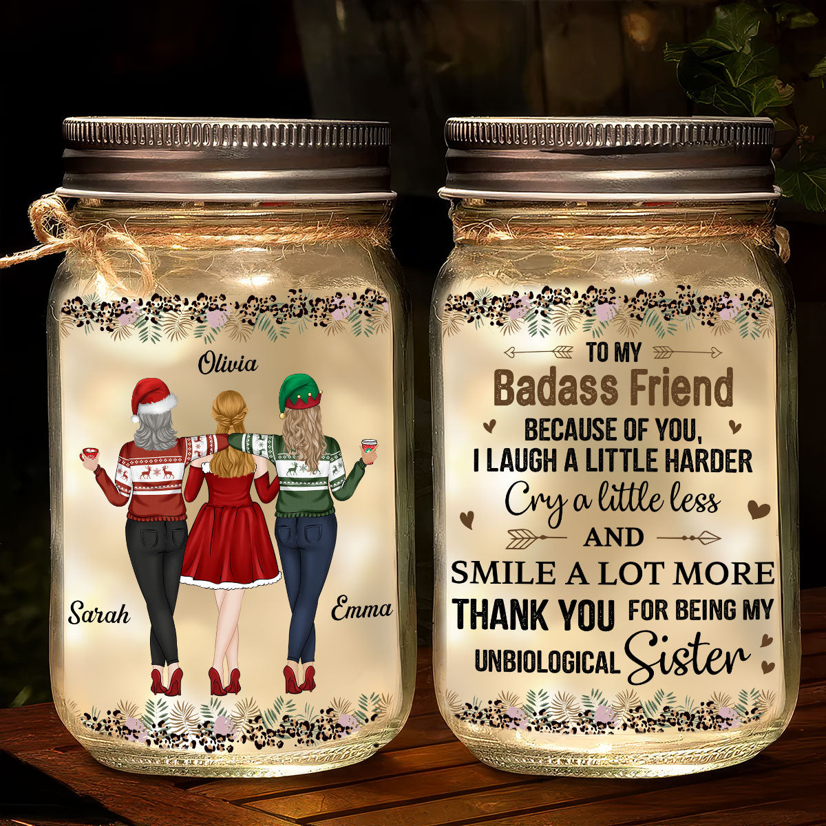 Thanks For Being My Unbiological Sister - Personalized Mason Jar Light