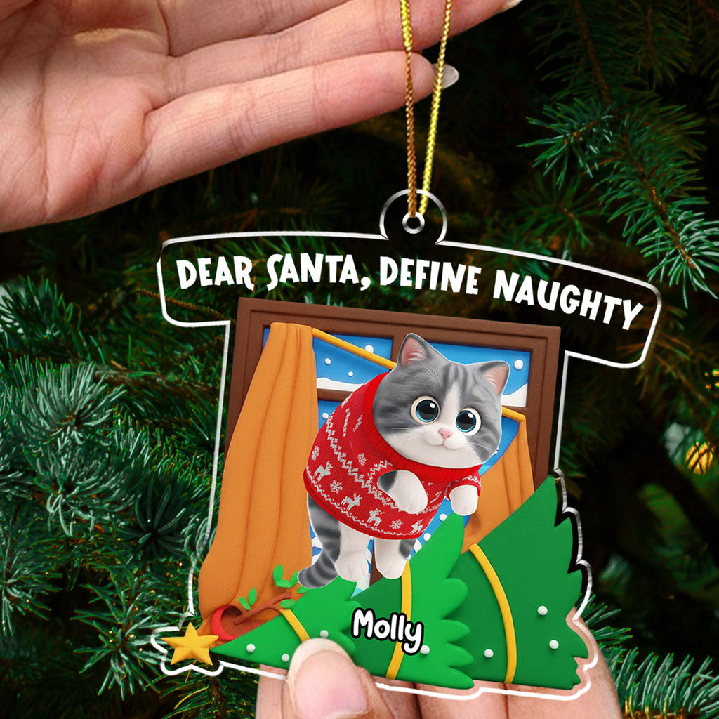 Custom Keepsake Christmas Ornament •  Santa Define Cat Naughty Cartoon - Personalized Acrylic Ornament