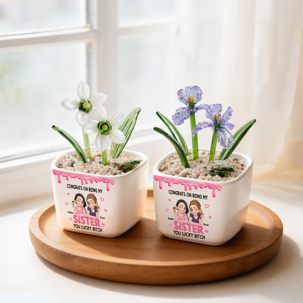 Congrats My Sister - Personalized Glass Birth Month Flower