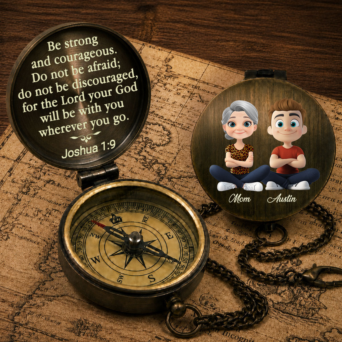 Be Strong And Courageous - Personalized Pocket Compass