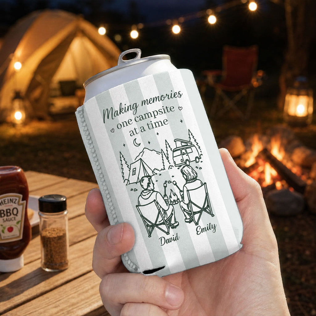 Custom Couple Skinny Can Cooler, Summer Anniversary Gift for Husband Wife, Camping Lovers • Camping Together - Personalized Skinny Can Cooler