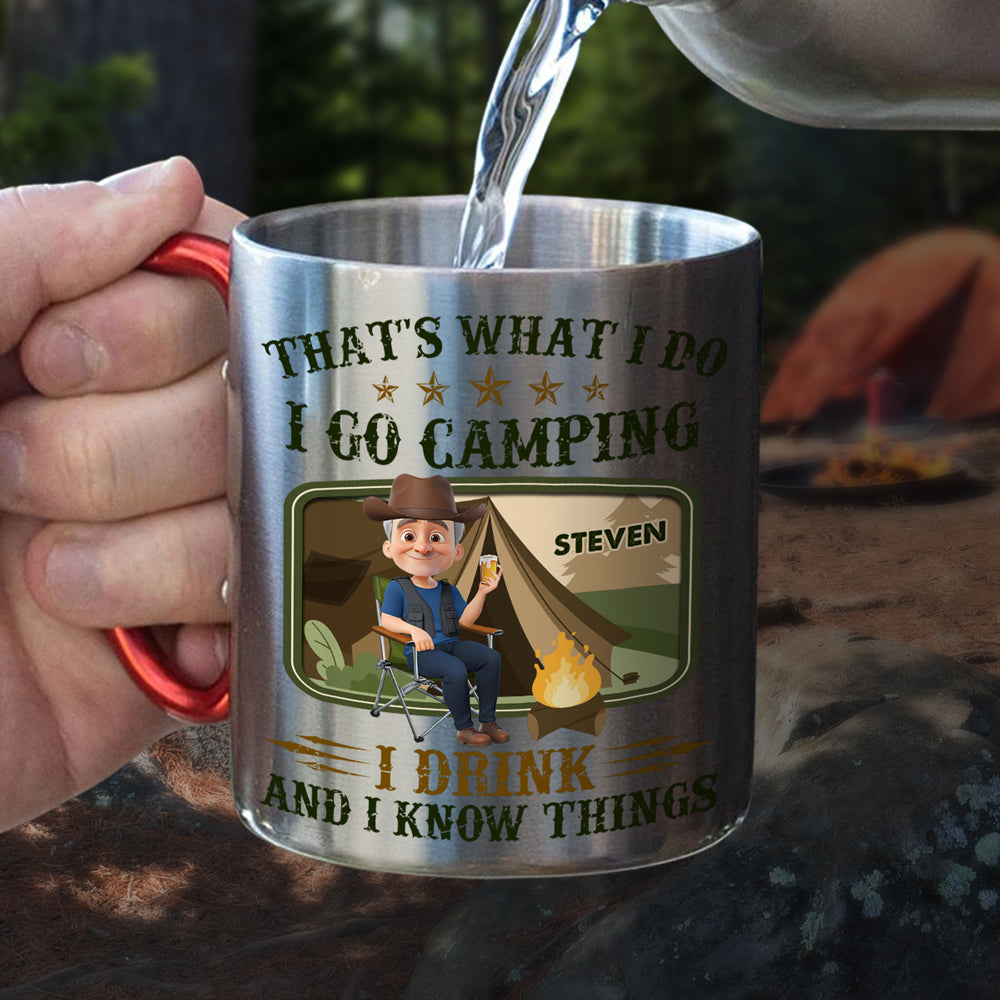 Custom Father's Day, Special Gift for Dad & Grandpa • I Go Camping I Drink - Personalized Carabiner Mug