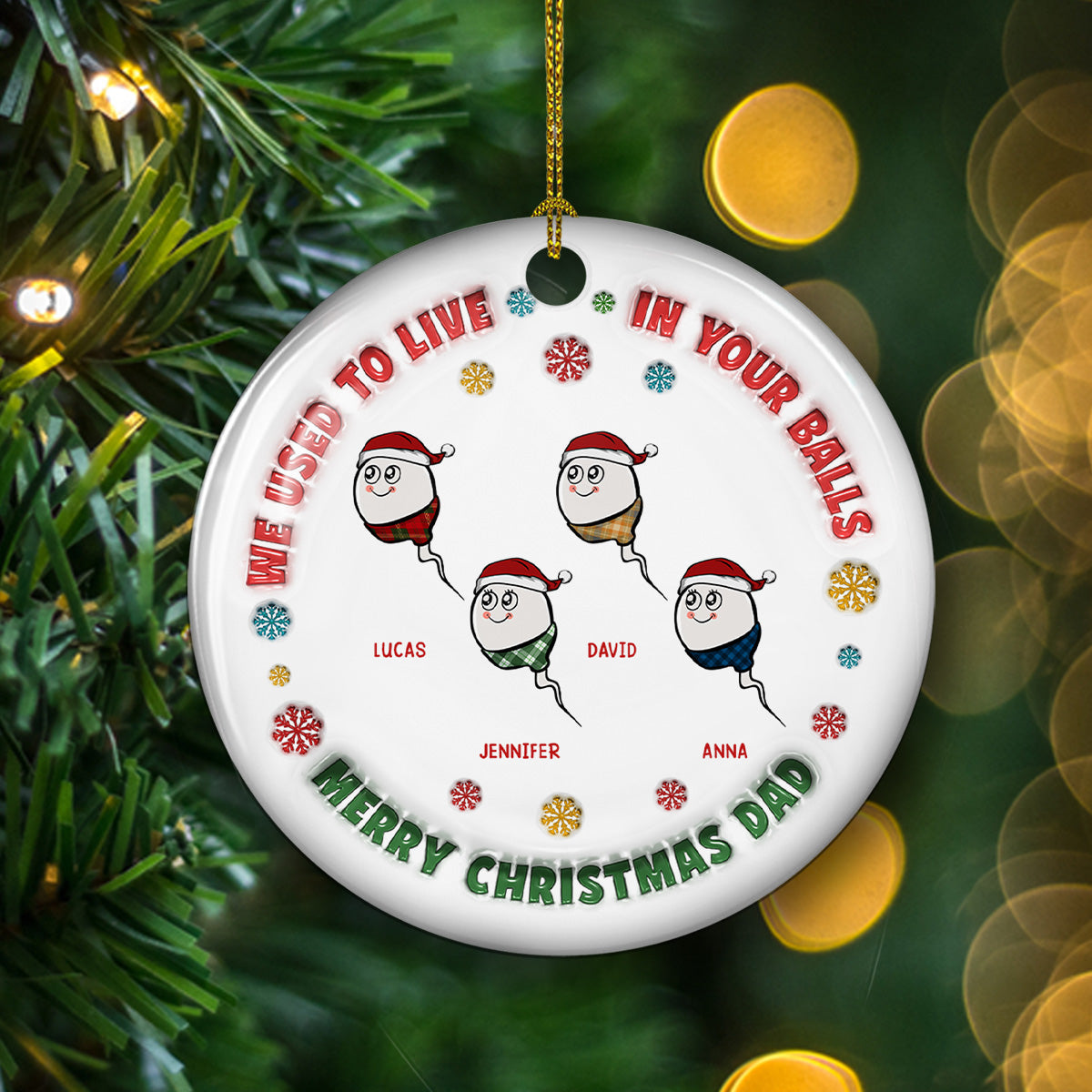 Custom Family Ornament, Christmas Gift for Family Members •  I Used To Live In Your Balls - Personalized 3D Inflated Effect Ceramic Ornament