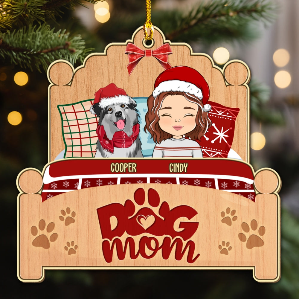 Custom Keepsake Christmas Ornament •  Sleepy Dog Mom - Personalized Wood Ornament