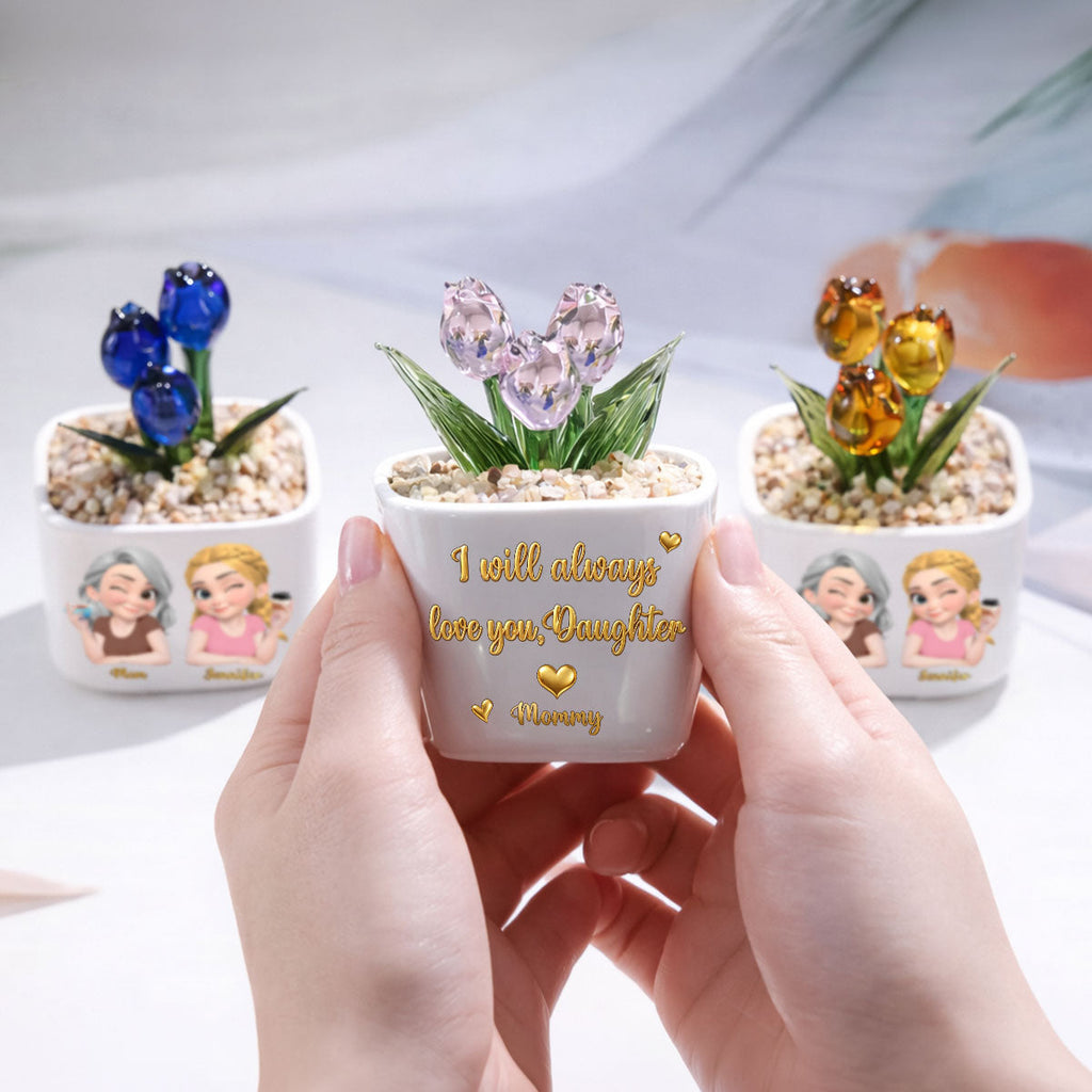 Custom Flower Keepsake, Meaningful Glass Home Decor Gift • Mom Always Love You - Personalized Glass Everlasting Tulips