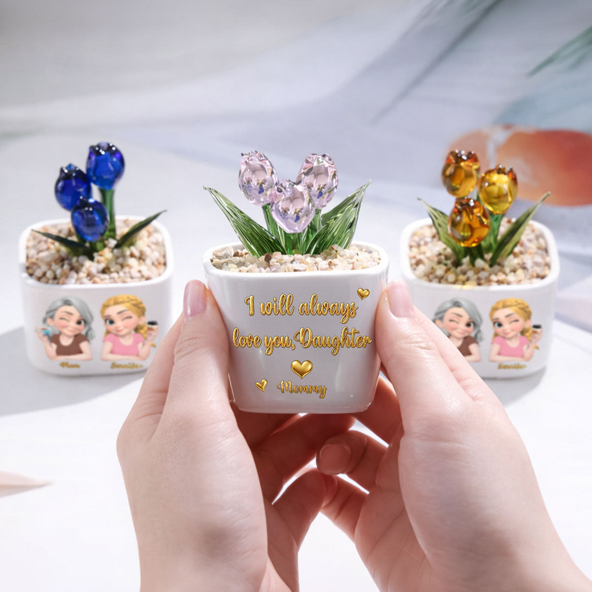 Custom Flower Keepsake, Meaningful Glass Home Decor Gift • Mom Always Love You - Personalized Glass Everlasting Tulips