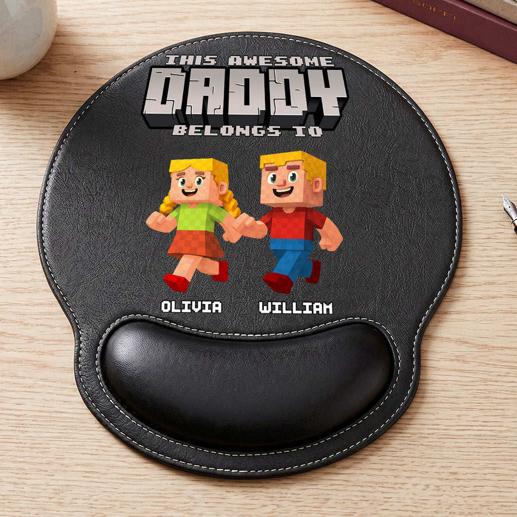 This Awesome Dad Belongs To - Personalized Leather Mouse Pad