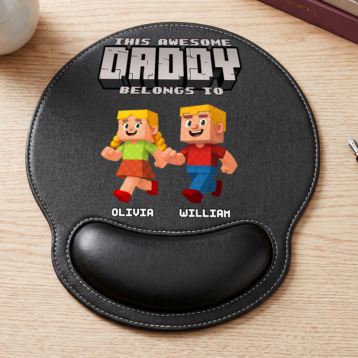 This Awesome Dad Belongs To - Personalized Leather Mouse Pad
