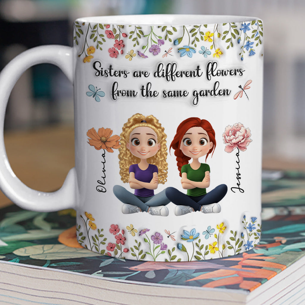 Custom Christmas & Birthday Gift For Sister • Sisters Are Different Flowers Cartoonize - Personalized 3D Inflated Effect Mug