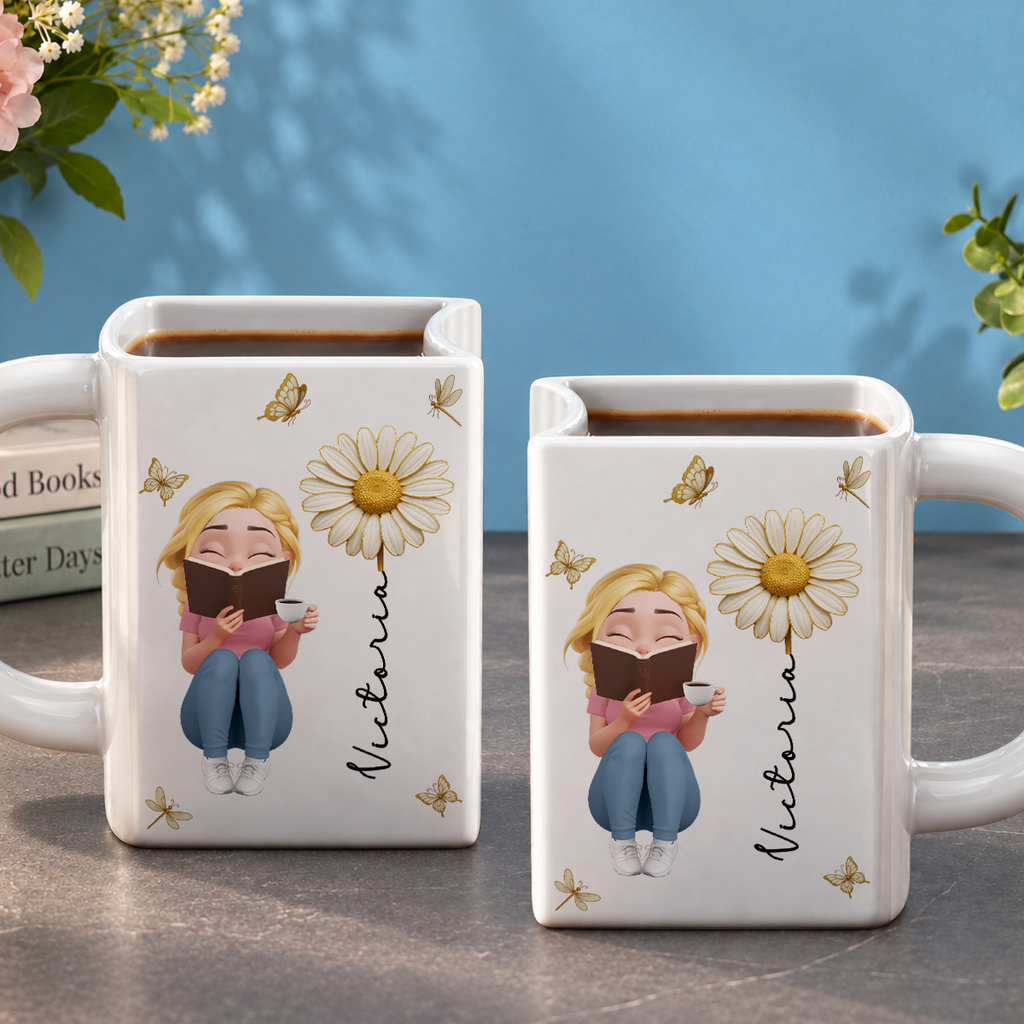 Custom Best Friend, Christmas & Birthday Friendship Keepsake Gift • Reading Is My Hobby - Personalized Book Shaped Mug