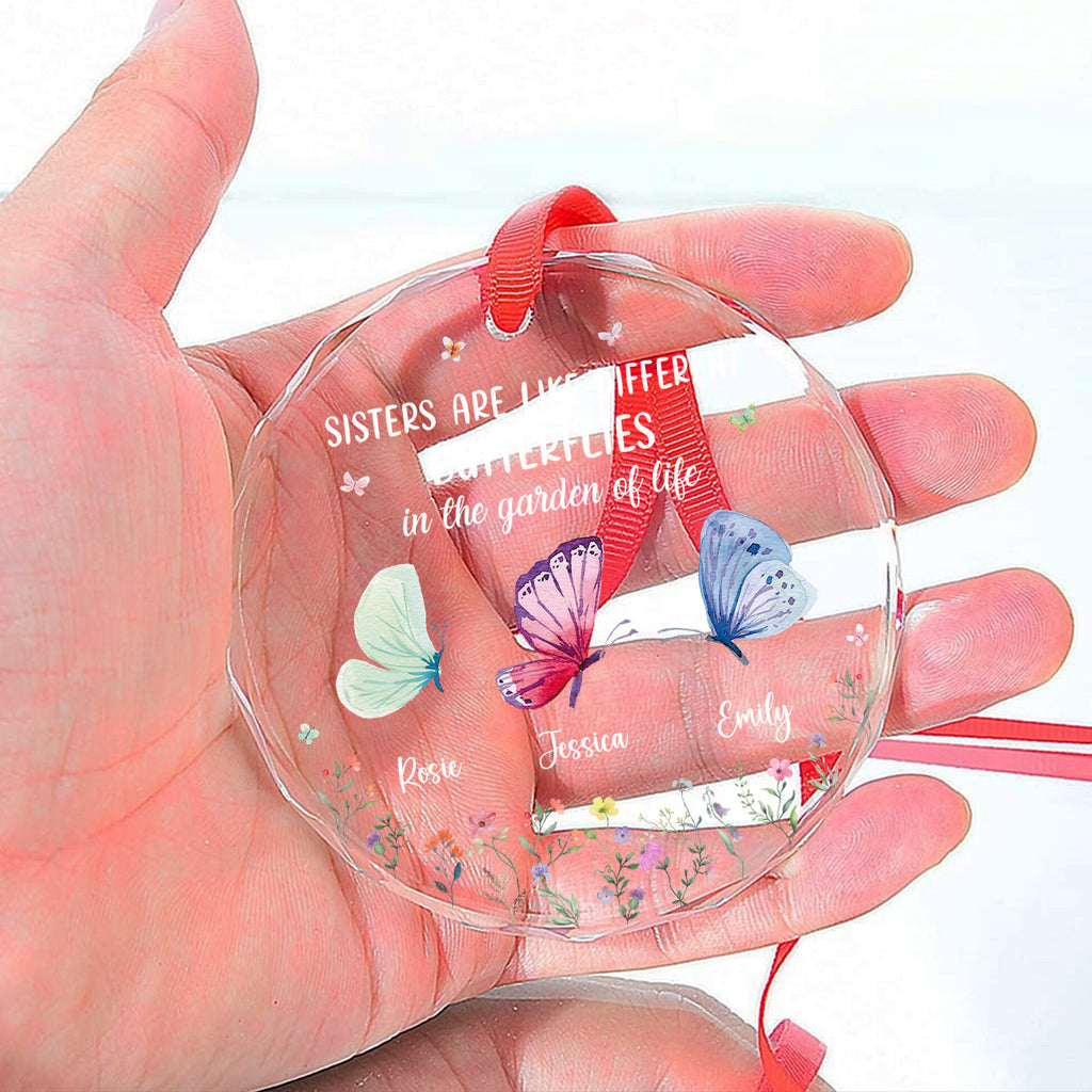 Custom Keepsake Christmas Ornament •  Sisters Are Like Different Butterflies - Personalized Glass Ornament