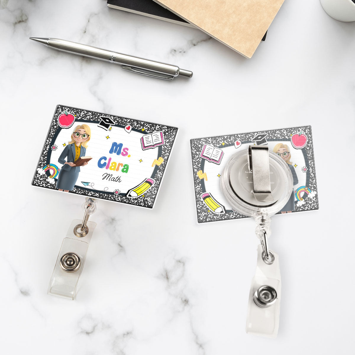Custom Teacher Character ID Holder, Back To School Gift • Welcome To My Class - Personalized Acrylic Badge Reel
